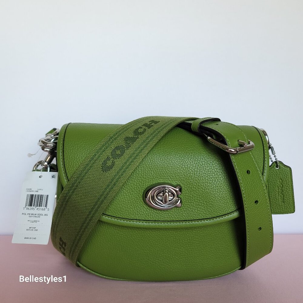 COACH Willow Saddle Pebbled Leather Saddle Crossbody Bag- Dark Lime color ⭐ - Picture 16 of 16